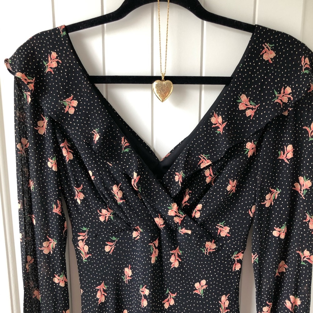 Victoria’s Secret Vintage Flirty Black Floral Romantic Print Midi Dress Size 8